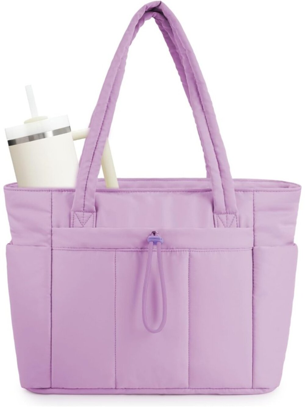 Women 10-light Purple Tote Bag with Cup Holder Laptop Sleeve Travel Work Bag